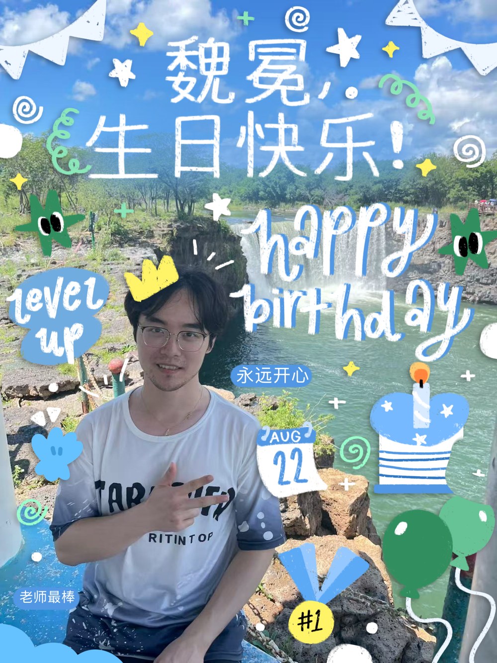 A birthday card made by a student for William, with Chinese birthday wishes